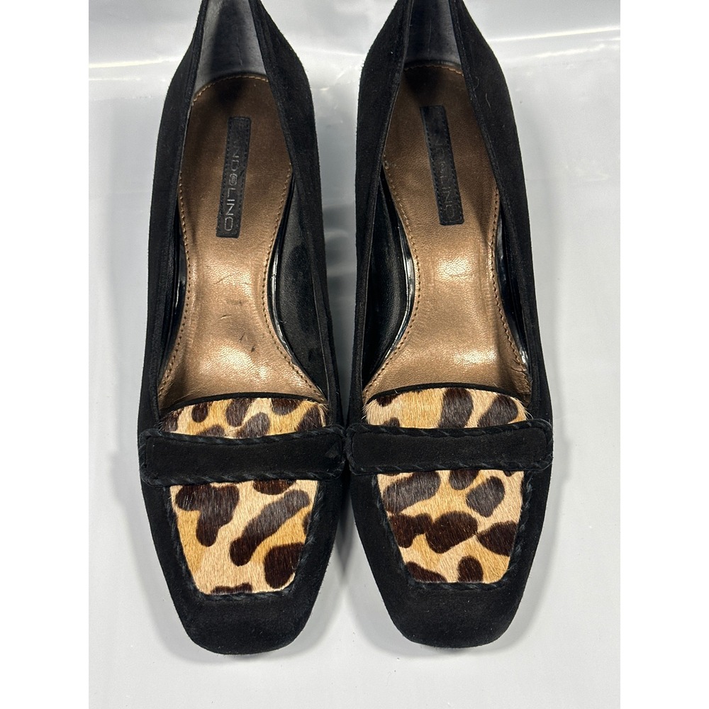 Bandolino Pumps Women 9.5M Black Leopard Calf Hair Suede Kitten Heel Excellent - Picture 3 of 8